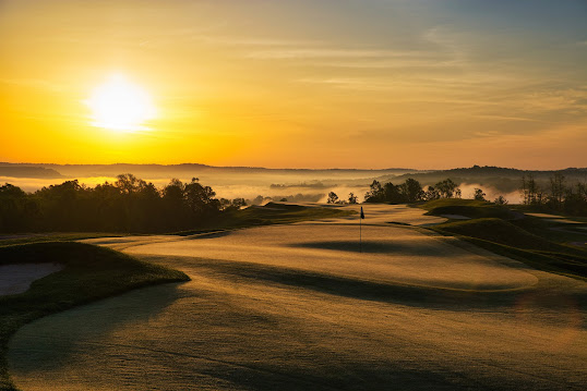 sunset over pete dye golf course at french lick