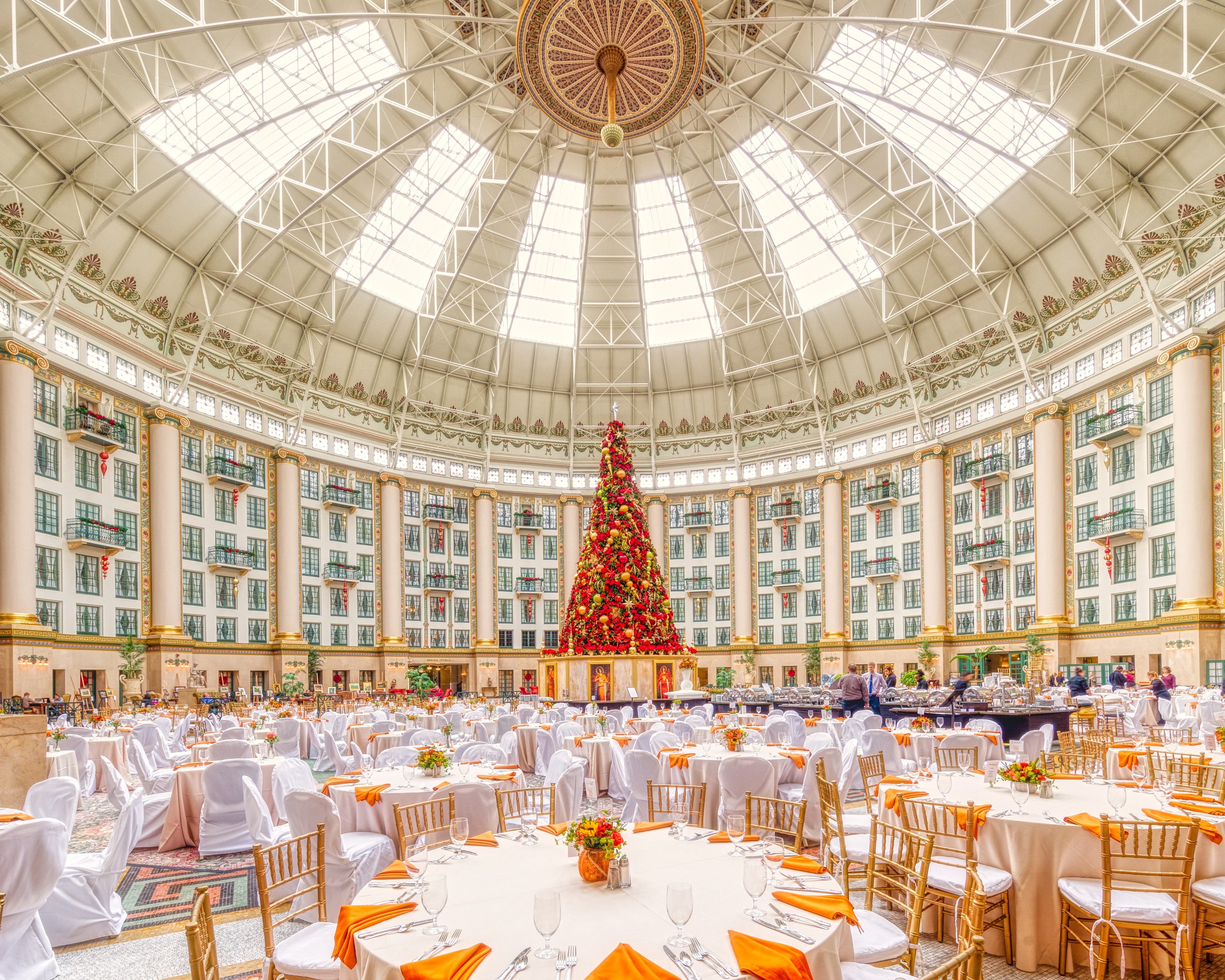 A table setting in a holiday scene