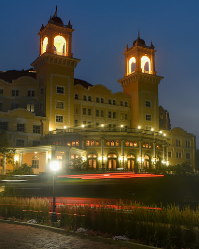 exterior of French Lick Hotel at night