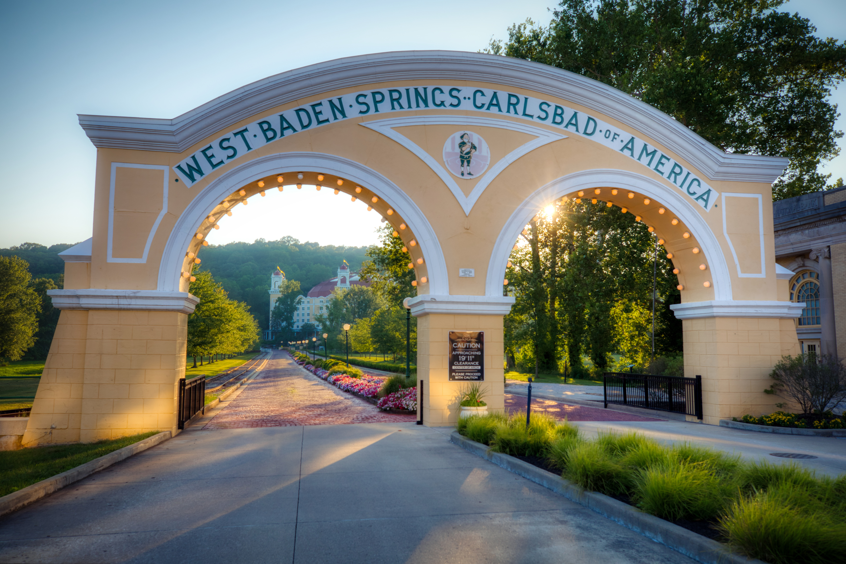 a archway with a sign on it