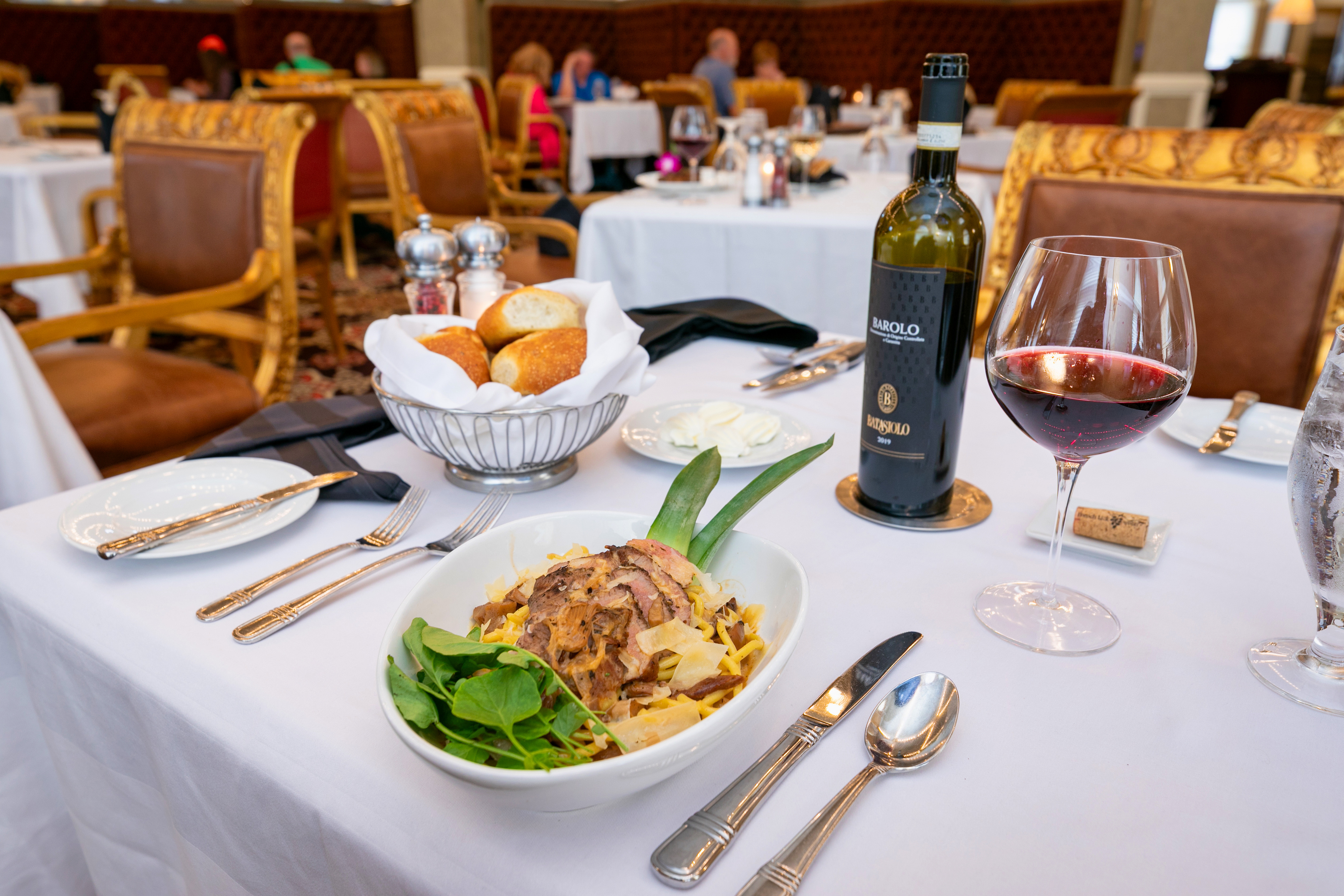 a table with food and wine