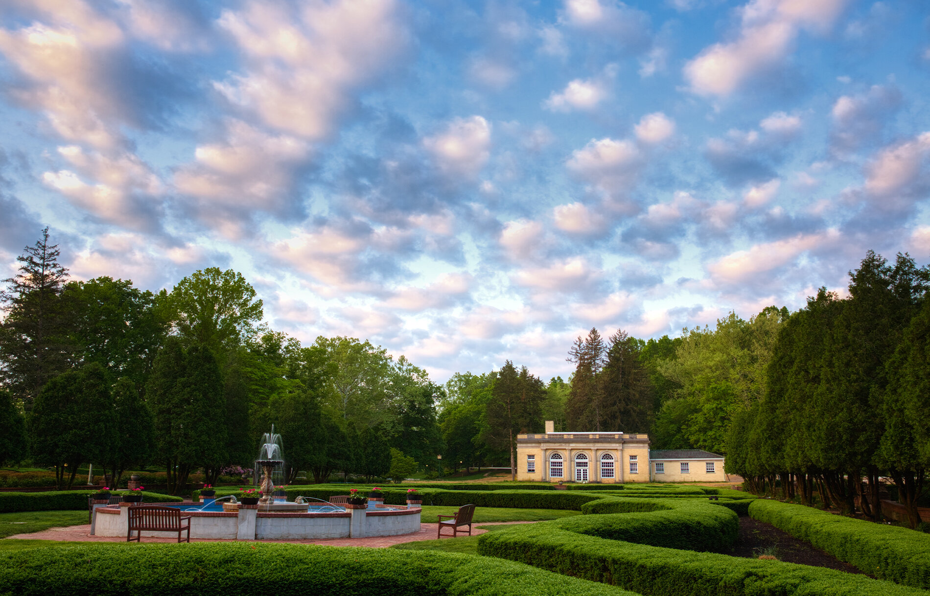 West Baden Springs Hotel Garden at sunset