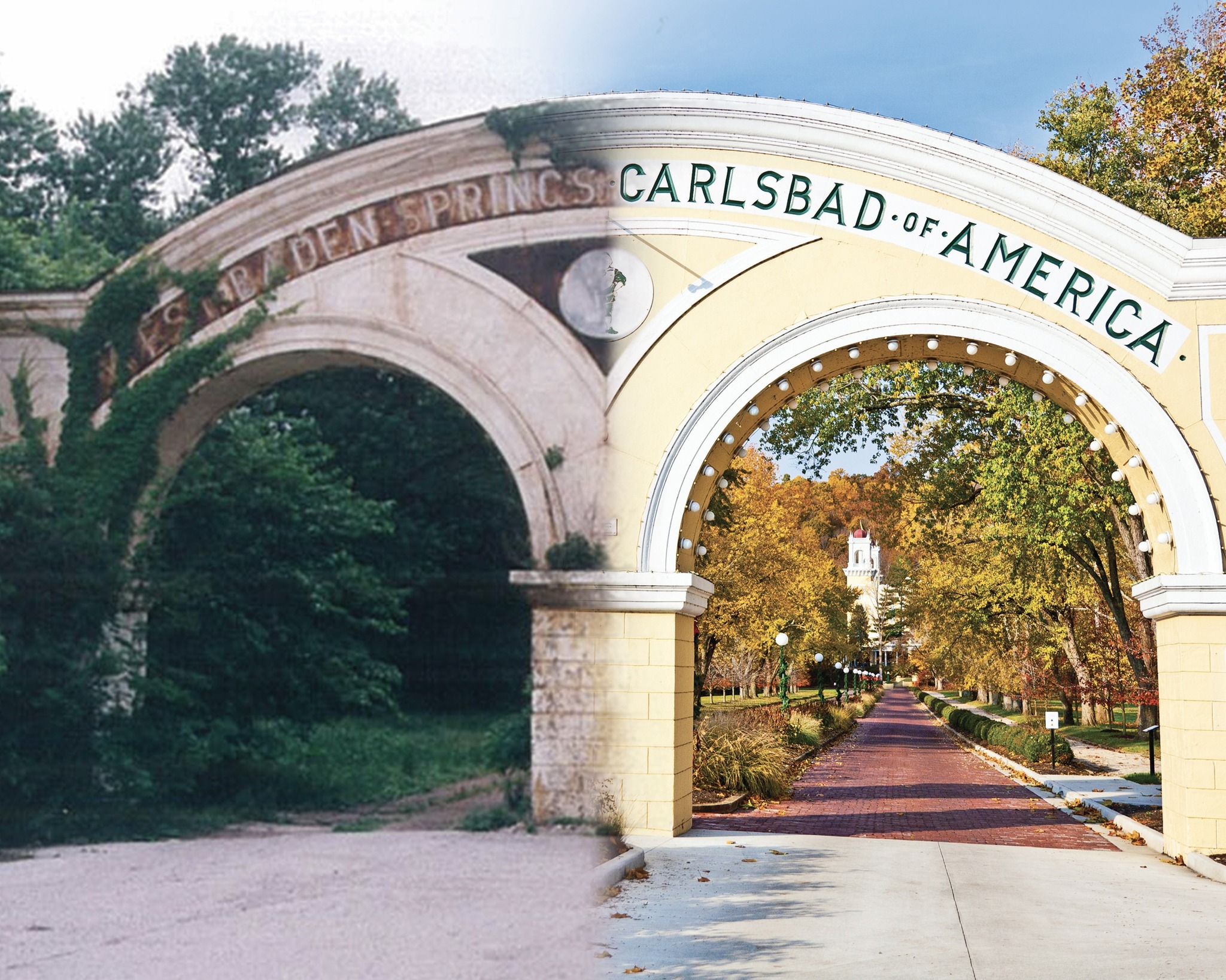 Historic archway entrance at West Baden Springs Hotel