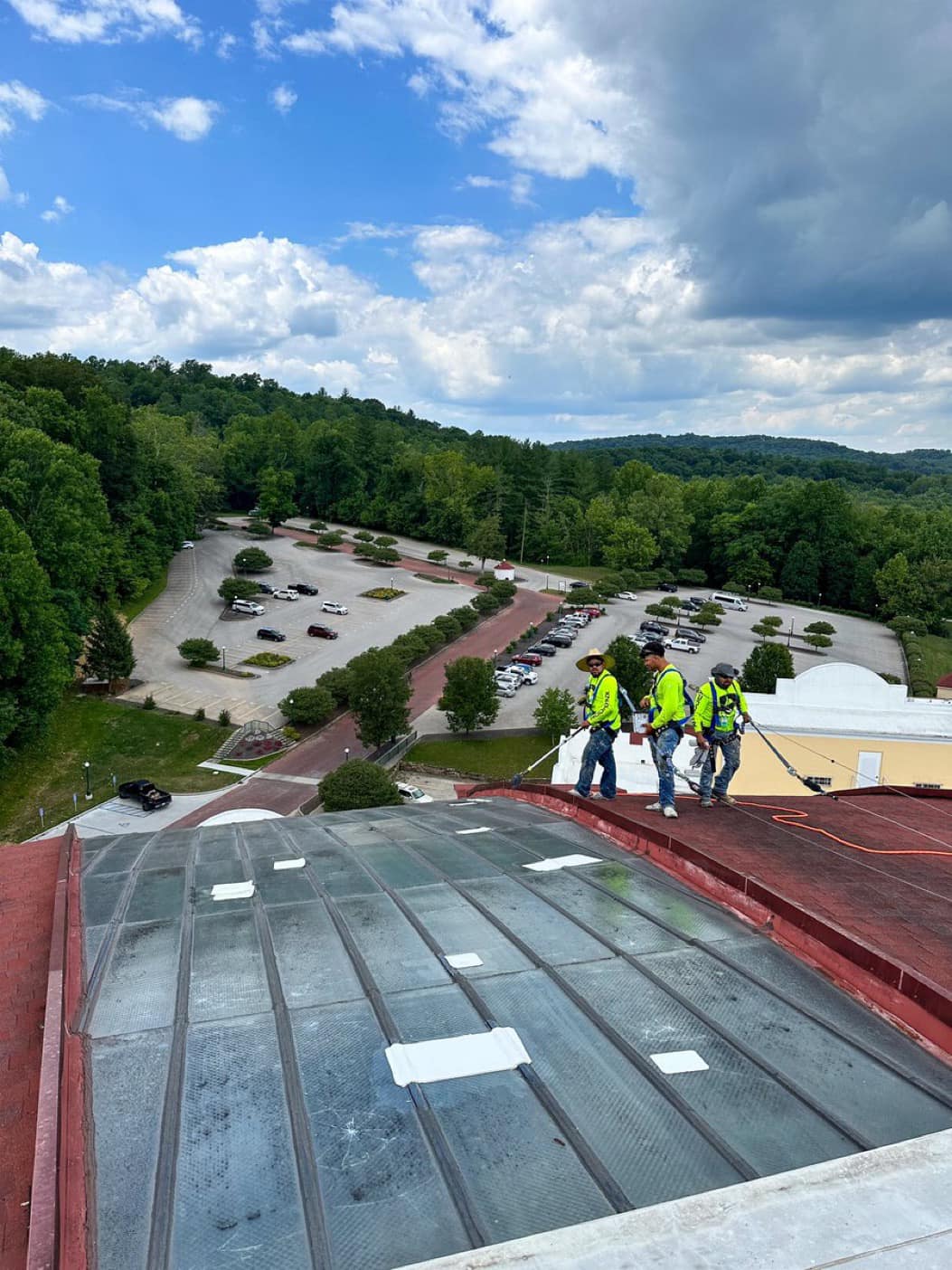 a group of men on a roof