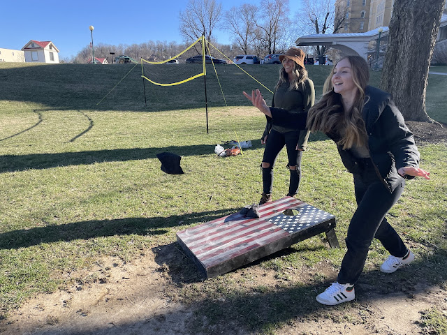 playing corn hole