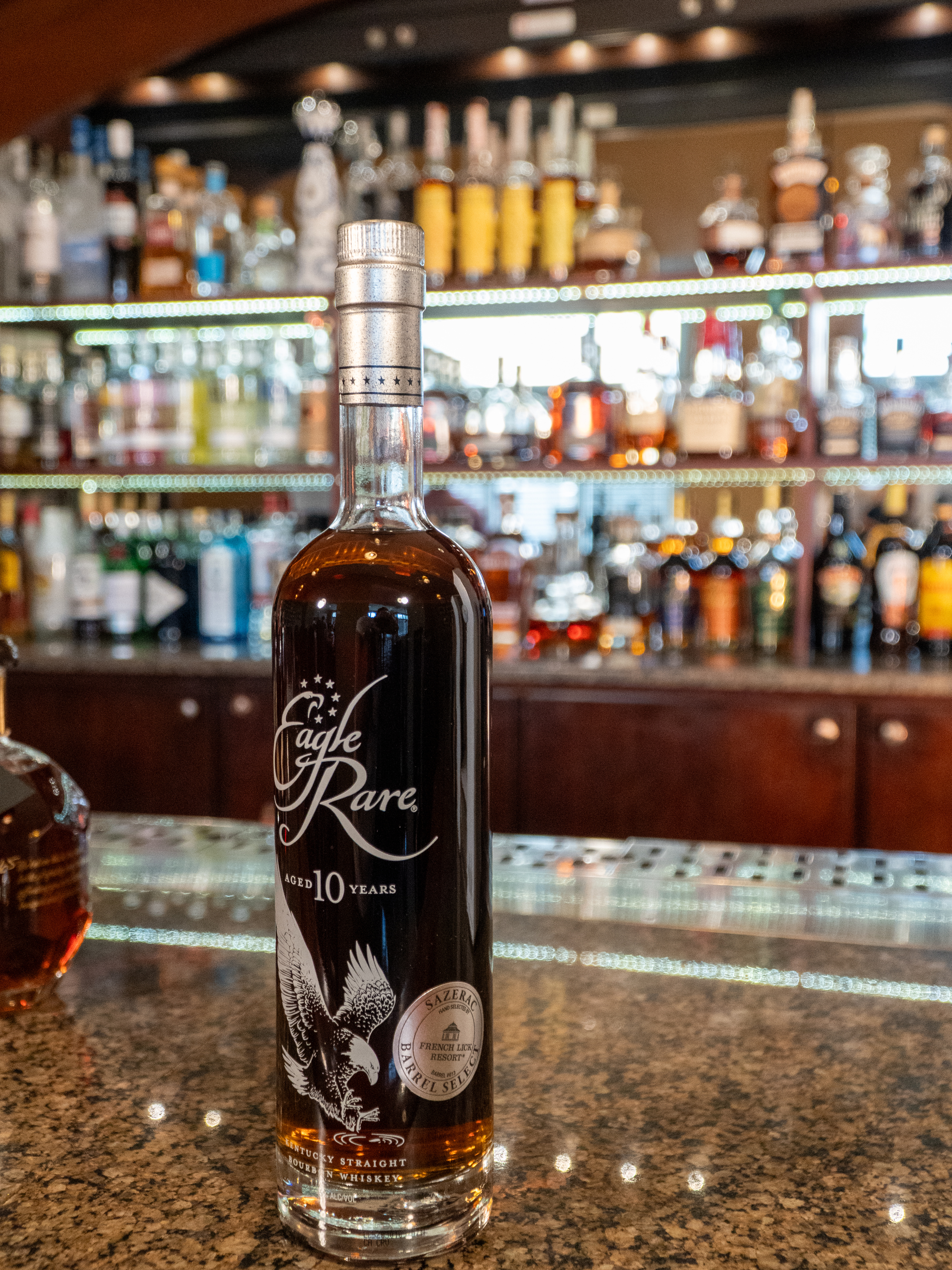 a bottle of liquor on a counter