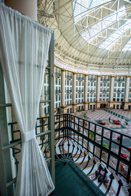 interior of west baden springs hotel from balcony
