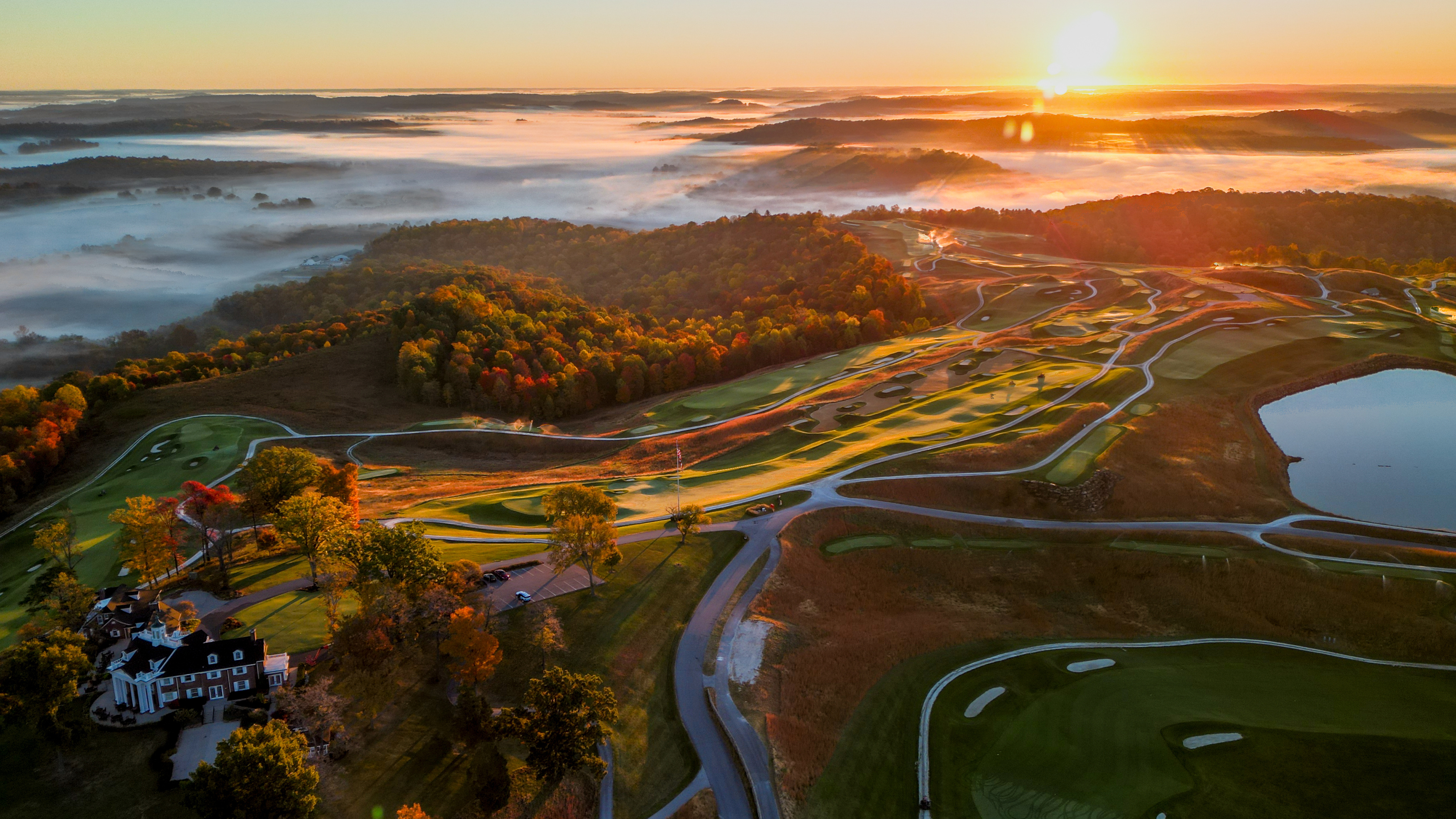 a aerial view of a golf course