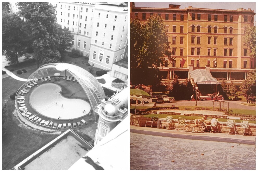 The former domed pool and front lawn pool at French Lick Springs Hotel