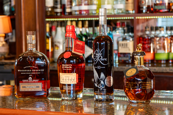A lineup of bourbon bottles