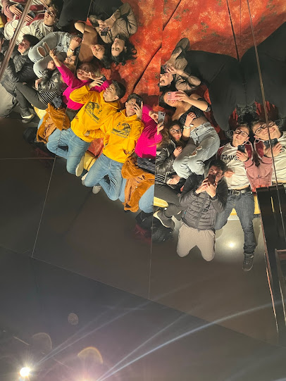 friends taking picture in elevator mirror