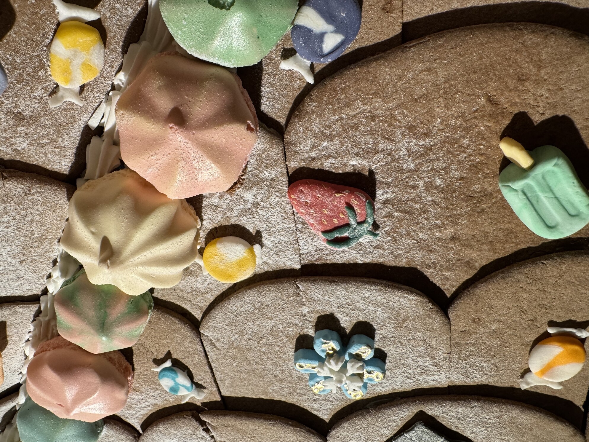 Decorations on a gingerbread house