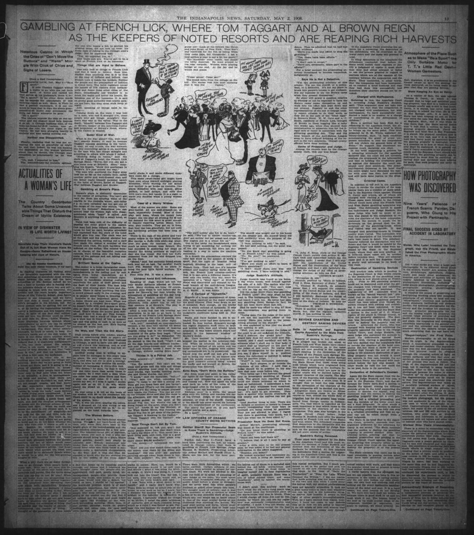 Newspaper about gaming at french lick