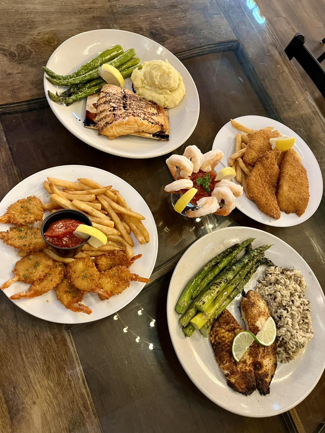 An assortment of seafood plates