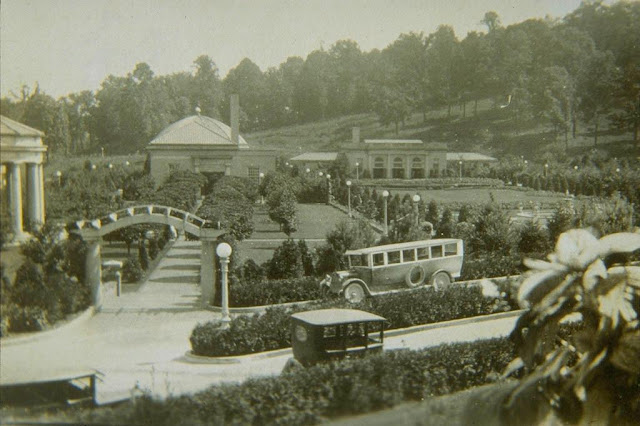 west baden garden with old cars