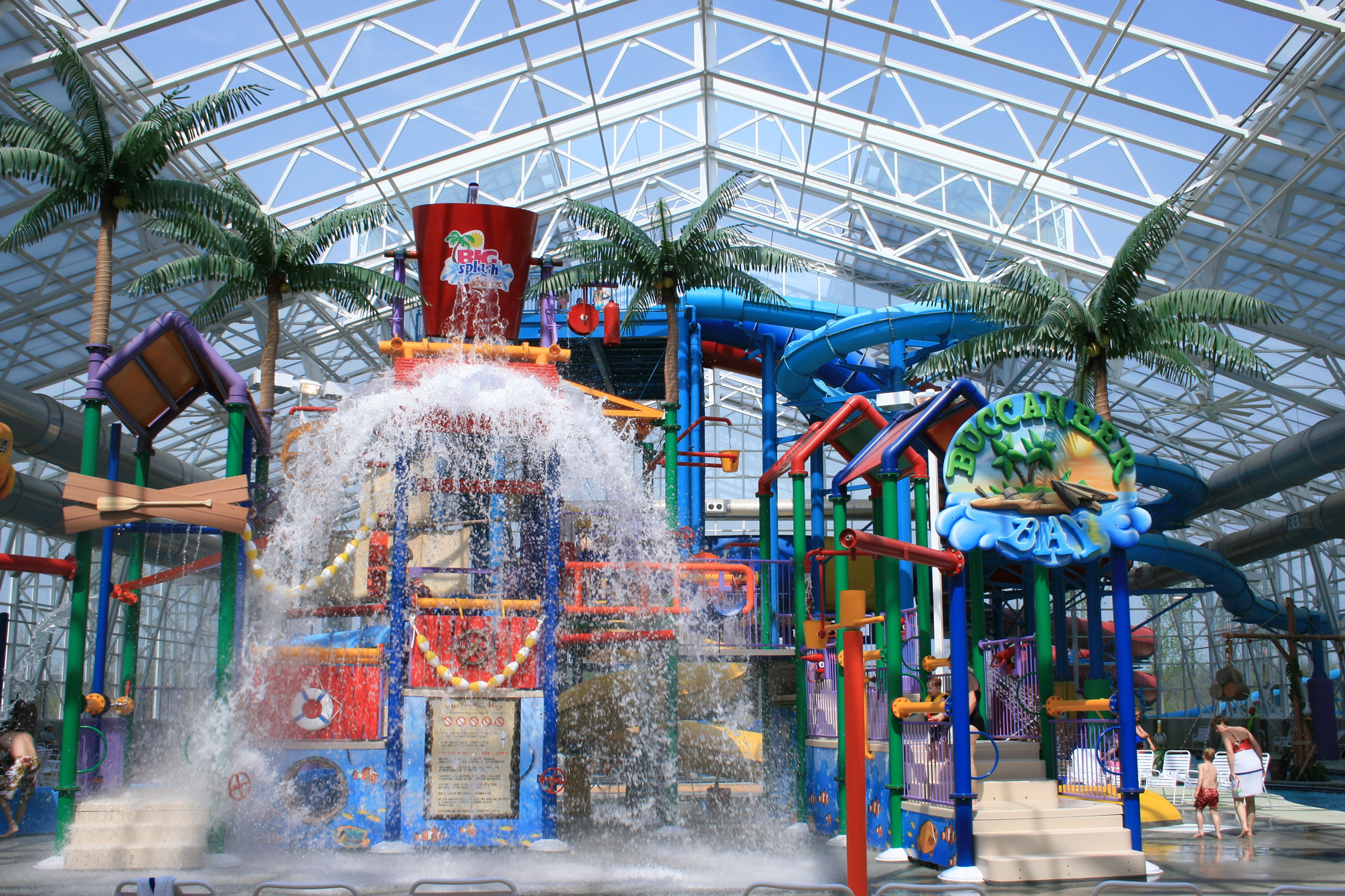 a water park with a water slide