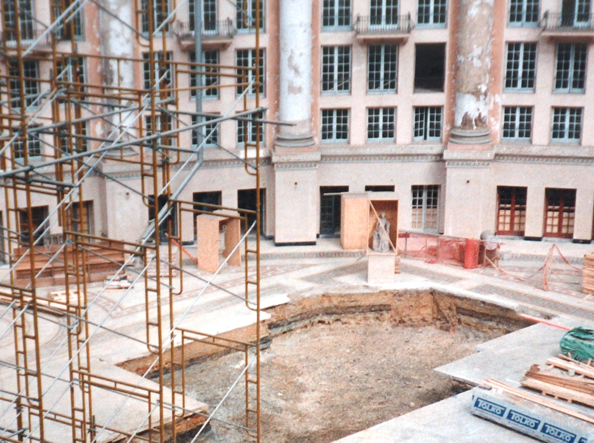 a construction site with a hole in the ground